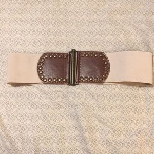 Brown and Cream Slide Latch Belt with Gold details